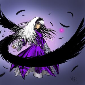 Rating: Safe Score: 0 Tags: 1girl bird black_feathers black_wings dress feathered_wings feathers frills full_body gradient gradient_background hairband image long_hair long_sleeves looking_at_viewer looking_back purple_eyes silver_hair solo suigintou very_long_hair wings User: admin