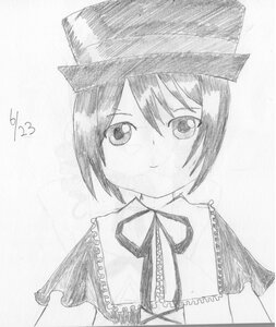 Rating: Safe Score: 0 Tags: 1girl artist_name blush closed_mouth dated graphite_(medium) greyscale hat image looking_at_viewer monochrome neck_ribbon ribbon short_hair signature smile solo souseiseki traditional_media User: admin