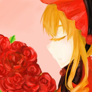 Rating: Safe Score: 0 Tags: 1girl blonde_hair flower hair_over_eyes hat hat_flower image orange_flower portrait profile red_flower red_rose rose shinku simple_background solo User: admin