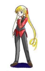 Rating: Safe Score: 0 Tags: 1girl black_pants blonde_hair blue_eyes full_body hair_ribbon image long_hair long_sleeves looking_at_viewer pants ribbon shinku sidelocks simple_background solo standing twintails very_long_hair white_background User: admin