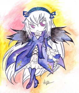 Rating: Safe Score: 0 Tags: 1girl black_wings boots chibi dress flower frills full_body hairband image long_hair long_sleeves looking_at_viewer pink_eyes ribbon signature solo standing suigintou traditional_media very_long_hair wings User: admin