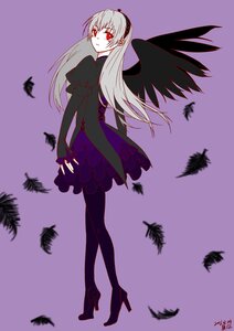 Rating: Safe Score: 0 Tags: 1girl bat bird black_feathers black_wings bug butterfly dress feathers frills full_body hairband high_heels image insect long_hair long_sleeves looking_at_viewer looking_back pantyhose red_eyes solo suigintou wings User: admin