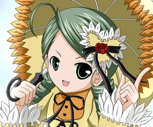 Rating: Safe Score: 0 Tags: 1girl :d drill_hair flower green_eyes green_hair holding image index_finger_raised kanaria long_sleeves looking_at_viewer open_mouth ribbon rose smile solo twin_drills umbrella upper_body User: admin