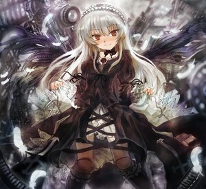 Rating: Safe Score: 0 Tags: 1girl black_dress black_wings blush brown_eyes commentary_request cross doll_joints dress feathered_wings feathers frills gothic_lolita hairband image joints lolita_fashion lolita_hairband long_hair long_sleeves looking_at_viewer red_eyes rose rozen_maiden silver_hair smile solo suigintou ultimate_asuka wings User: admin
