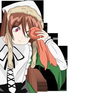 Rating: Safe Score: 0 Tags: 1girl brown_hair dress head_scarf heterochromia image long_hair long_sleeves red_eyes solo suiseiseki transparent_background User: admin
