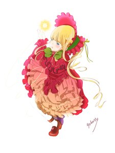 Rating: Safe Score: 0 Tags: 1girl blonde_hair blue_eyes blush bonnet bow dress flower full_body image long_hair pantyhose red_dress ribbon shinku shoes solo striped twintails User: admin