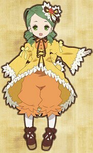 Rating: Safe Score: 0 Tags: 1girl dress drill_hair frills full_body green_eyes green_hair hair_ornament image kanaria long_sleeves open_mouth pantyhose ribbon shoes short_hair smile solo standing twin_drills white_legwear yellow_background User: admin