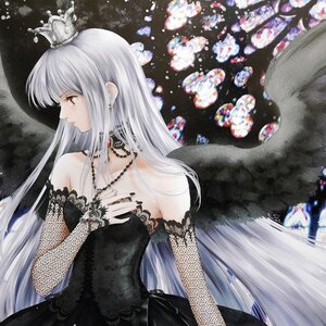 Rating: Safe Score: 0 Tags: 1girl bare_shoulders black_dress crown dress earrings fishnet_legwear fishnets from_side gloves image jewelry lace long_hair necklace profile red_eyes solo strapless suigintou very_long_hair User: admin