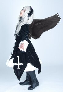 Rating: Safe Score: 0 Tags: 1girl black_dress black_footwear black_wings blue_background boots closed_mouth dress feathered_wings full_body gothic_lolita gradient gradient_background hairband lolita_fashion long_hair long_sleeves silver_hair solo standing suigintou wings User: admin