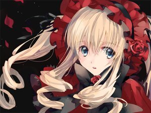 Rating: Safe Score: 0 Tags: 1girl blonde_hair blue_eyes bow dress drill_hair eyebrows_visible_through_hair flower image long_hair looking_at_viewer open_mouth petals red_flower red_rose rose rose_petals shinku solo twintails User: admin