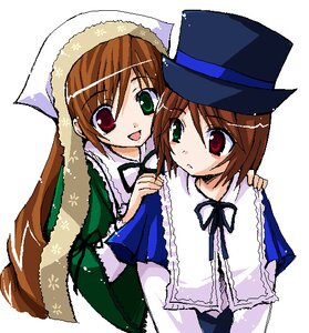 Rating: Safe Score: 0 Tags: 2girls :d blue_dress brown_hair dress green_dress green_eyes hat head_scarf heterochromia image long_hair long_sleeves looking_at_viewer multiple_girls open_mouth pair red_eyes short_hair siblings simple_background sisters smile souseiseki suiseiseki top_hat twins very_long_hair white_background User: admin