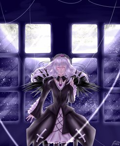 Rating: Safe Score: 0 Tags: 1girl black_dress black_wings dress flower frilled_sleeves frills hairband image long_hair long_sleeves looking_at_viewer pink_eyes ribbon silver_hair smile solo star_(sky) starry_sky suigintou very_long_hair wings User: admin