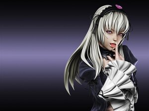 Rating: Safe Score: 0 Tags: 1girl dress frilled_sleeves frills gothic_lolita hairband image lolita_fashion long_hair long_sleeves looking_at_viewer silver_hair solo suigintou tongue tongue_out upper_body User: admin