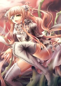 Rating: Safe Score: 0 Tags: 1girl boots dress eyepatch flower frills hair_flower hair_ornament image kirakishou long_hair pink_hair sitting solo thigh_boots thighhighs yellow_eyes User: admin