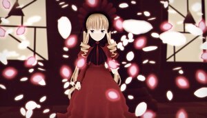 Rating: Safe Score: 0 Tags: 1girl blonde_hair blurry bow depth_of_field dress drill_hair image long_hair long_sleeves looking_at_viewer petals red_dress shinku solo standing twintails User: admin