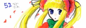 Rating: Safe Score: 0 Tags: 1girl blonde_hair blue_eyes dress flower image long_hair looking_at_viewer shinku sidelocks simple_background solo twintails white_background User: admin