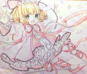 Rating: Safe Score: 0 Tags: 1girl blonde_hair bug butterfly chain dress drill_hair frills green_eyes hat hina_ichigo hinaichigo image insect marker_(medium) open_mouth ribbon short_hair smile solo traditional_media watercolor_(medium) User: admin