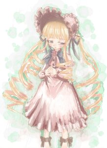 Rating: Safe Score: 0 Tags: 1girl bangs blonde_hair blue_eyes bonnet bow dress drill_hair flower frills full_body image long_hair long_sleeves looking_at_viewer shinku solo standing very_long_hair User: admin