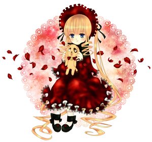 Rating: Safe Score: 0 Tags: 1girl blonde_hair blue_eyes blush bonnet dress drill_hair flower image long_hair looking_at_viewer petals red_dress rose rose_petals shinku sitting solo twintails very_long_hair User: admin