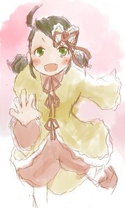 Rating: Safe Score: 0 Tags: 1girl :d auto_tagged blush brown_hair dress fang green_eyes image kanaria long_sleeves looking_at_viewer open_mouth ribbon smile solo User: admin