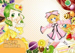 Rating: Safe Score: 0 Tags: 2girls blonde_hair blue_eyes bow dress flower food frills fruit grapes green_eyes green_hair hair_ornament hinaichigo image kanaria long_sleeves looking_at_viewer multiple_girls open_mouth pair polka_dot polka_dot_background shoes short_hair smile strawberry yellow_dress User: admin