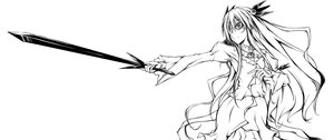 Rating: Safe Score: 0 Tags: 1girl barasuishou dress greyscale holding holding_weapon image long_hair long_sleeves monochrome solo sword very_long_hair weapon User: admin