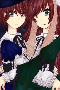 Rating: Safe Score: 0 Tags: 2girls brown_hair dress frills green_eyes hat heterochromia image long_hair looking_at_viewer multiple_girls pair red_eyes ribbon short_hair siblings sisters souseiseki suiseiseki twins User: admin