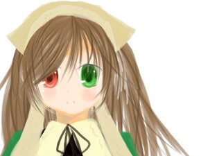 Rating: Safe Score: 0 Tags: 1girl blush brown_hair dress green_eyes head_scarf heterochromia image long_hair looking_at_viewer red_eyes simple_background solo suiseiseki white_background User: admin