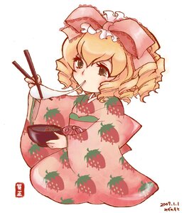 Rating: Safe Score: 0 Tags: 1girl artist_name blonde_hair bow bowl brown_eyes chopsticks dated drill_hair eating floral_print food food-themed_clothes food_print hair_bow hina_ichigo hinaichigo holding holding_bowl holding_chopsticks image japanese_clothes kimono luna_child mizunomoto mochi new_year noodles pink_bow pink_kimono rozen_maiden signature simple_background solo strawberry_print wagashi white_background User: admin