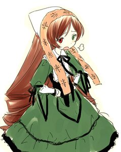 Rating: Safe Score: 0 Tags: 1girl black_ribbon breath brown_hair dress drill_hair frills goshiki_suzu green_dress green_eyes hands_on_hips hat head_scarf heterochromia image long_hair long_sleeves looking_at_viewer open_mouth red_eyes rozen_maiden simple_background solo standing suiseiseki twintails very_long_hair white_background User: admin