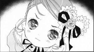 Rating: Safe Score: 0 Tags: 1girl blush closed_mouth flower forehead greyscale image kanaria looking_at_viewer monochrome ribbon rose solo traditional_media white_rose User: admin