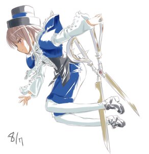 Rating: Safe Score: 0 Tags: 1girl blue_dress dress full_body hat image long_sleeves solo souseiseki weapon white_background white_legwear User: admin