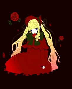 Rating: Safe Score: 0 Tags: 1girl black_background blonde_hair blue_eyes bonnet bow bowtie capelet dress flower full_body green_bow image long_hair long_sleeves looking_at_viewer petals red_dress red_flower red_rose rose rose_petals shinku simple_background sitting solo twintails very_long_hair User: admin