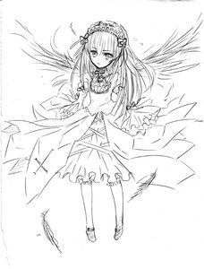 Rating: Safe Score: 0 Tags: 1girl dress eyebrows_visible_through_hair feathers flower frills full_body greyscale hairband image lolita_hairband long_hair long_sleeves looking_at_viewer monochrome ribbon rose sketch solo standing suigintou very_long_hair wings User: admin