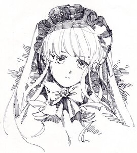 Rating: Safe Score: 0 Tags: 1girl bangs blush bow bowtie closed_mouth eyebrows_visible_through_hair greyscale hat image long_hair looking_at_viewer monochrome shinku simple_background solo upper_body white_background User: admin