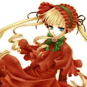 Rating: Safe Score: 0 Tags: 1girl blonde_hair blue_eyes bow bowtie dress drill_hair flower frills green_bow image long_hair long_sleeves looking_at_viewer rose shinku simple_background solo twin_drills twintails white_background User: admin