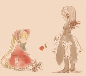 Rating: Safe Score: 0 Tags: 2girls blonde_hair bonnet boots bow closed_eyes dress flower hat image long_hair long_sleeves multiple_girls pair pink_bow rose shinku sitting suigintou twintails User: admin