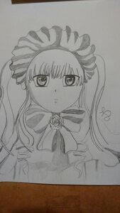 Rating: Safe Score: 0 Tags: 1girl bonnet bow bowtie dress drill_hair flower image long_hair long_sleeves looking_at_viewer monochrome photo rose shinku simple_background solo traditional_media twintails upper_body User: admin