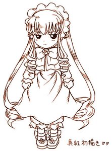 Rating: Safe Score: 0 Tags: 1girl bow bowtie dress full_body image long_hair long_sleeves looking_at_viewer monochrome shinku shoes simple_background solo standing very_long_hair white_background User: admin