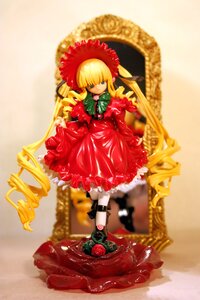 Rating: Safe Score: 0 Tags: 1girl blonde_hair blue_eyes bow doll dress drill_hair flower full_body long_hair long_sleeves looking_at_viewer red_dress rose shinku solo standing User: admin