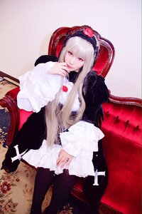 Rating: Safe Score: 0 Tags: 1girl bangs blunt_bangs chair dress flower jewelry long_hair long_sleeves looking_at_viewer nail_polish red_eyes ring sitting solo suigintou User: admin