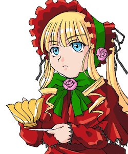 Rating: Safe Score: 0 Tags: 1girl auto_tagged blonde_hair blue_eyes bonnet bow bowtie dress drill_hair flower green_bow image long_hair long_sleeves looking_at_viewer pink_flower pink_rose rose shinku sidelocks simple_background solo upper_body white_background User: admin