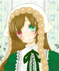 Rating: Safe Score: 0 Tags: 1girl bangs blush brown_hair dress frills green_dress green_eyes head_scarf heterochromia image long_hair long_sleeves looking_at_viewer red_eyes ribbon solo suiseiseki User: admin