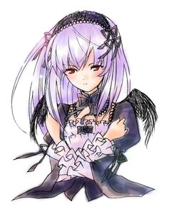 Rating: Safe Score: 0 Tags: 1girl black_ribbon black_wings blush detached_collar dress flower frills hairband image lolita_hairband long_hair long_sleeves looking_at_viewer red_eyes ribbon rose simple_background solo suigintou upper_body white_background wings User: admin
