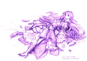 Rating: Safe Score: 0 Tags: 1girl boots dress frills full_body image long_hair long_sleeves megurine_luka monochrome purple_theme solo striped suigintou vertical_stripes User: admin