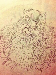 Rating: Safe Score: 0 Tags: 1girl dress flower frills hair_ornament image kirakishou long_hair monochrome smile solo traditional_media two_side_up very_long_hair User: admin