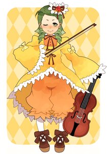 Rating: Safe Score: 0 Tags: 1girl argyle argyle_background argyle_legwear board_game checkerboard_cookie checkered checkered_background checkered_floor checkered_kimono checkered_skirt chess_piece cookie dress flag flower green_eyes green_hair guitar hair_ornament holding_flag image instrument kanaria knight_(chess) musical_note one_eye_closed pantyhose perspective plaid_background ribbon solo tile_floor tiles violin User: admin