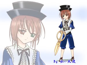 Rating: Safe Score: 0 Tags: 1girl black_neckwear blue_dress blush brown_hair dress full_body green_eyes hat heterochromia holding image long_sleeves looking_at_viewer neck_ribbon red_eyes ribbon short_hair smile solo souseiseki standing top_hat twins User: admin