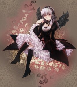 Rating: Safe Score: 0 Tags: 1girl black_wings boots dress feathers flower frills gothic_lolita hairband high_heel_boots high_heels image knee_boots lolita_fashion long_hair long_sleeves ribbon rose silver_hair sitting solo suigintou white_flower white_rose wings User: admin