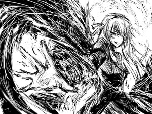 Rating: Safe Score: 0 Tags: 1girl babel99 commentary_request dress greyscale image long_hair long_sleeves looking_at_viewer monochrome outstretched_arm rozen_maiden simple_background solo suigintou very_long_hair white_background User: admin